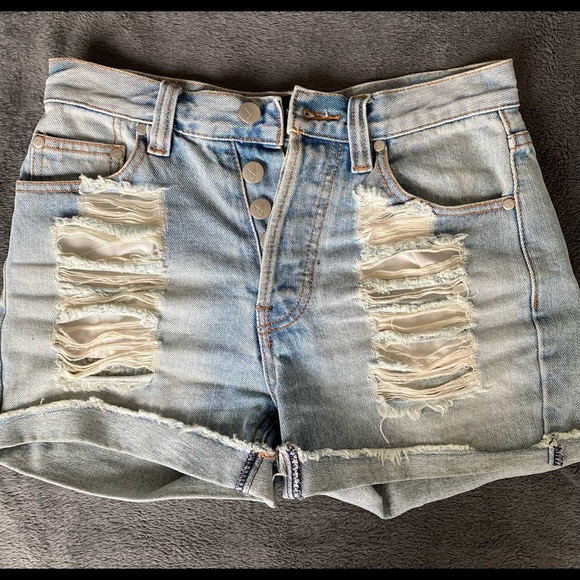 MinkPink Distressed Denim Shorts - Picture 2 of 4